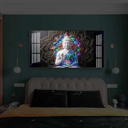 Meditating Buddha Modern Luxury Backlight Horizontal Wall Art