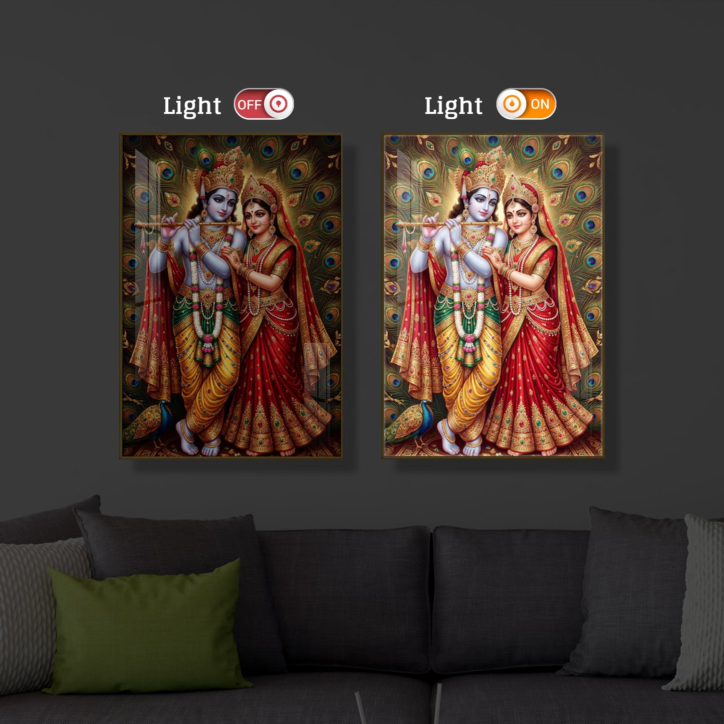 Radha Krishna Divine Bliss Modern Luxury Backlight Vertical Wall Art