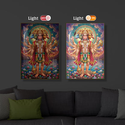 Spiritual Panchamukhi Hanuman Modern Luxury Backlight Vertical Wall Art