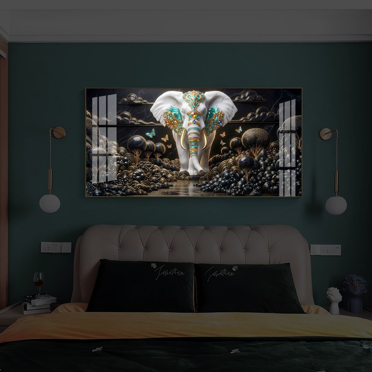Majestic Elephant Modern Luxury Backlight Horizontal Wall Art