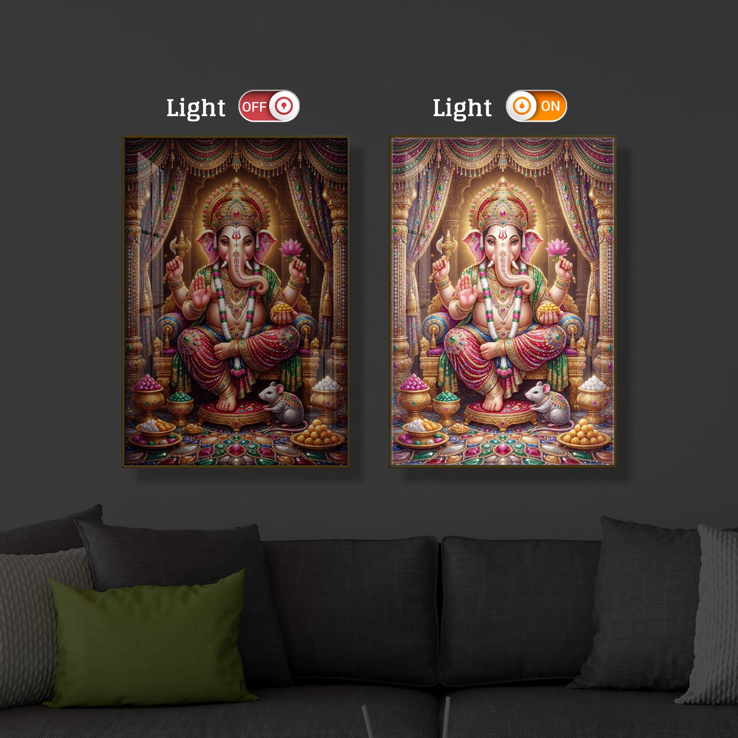 Shree Ganesh Darbar Modern Luxury Backlight Vertical Wall Art