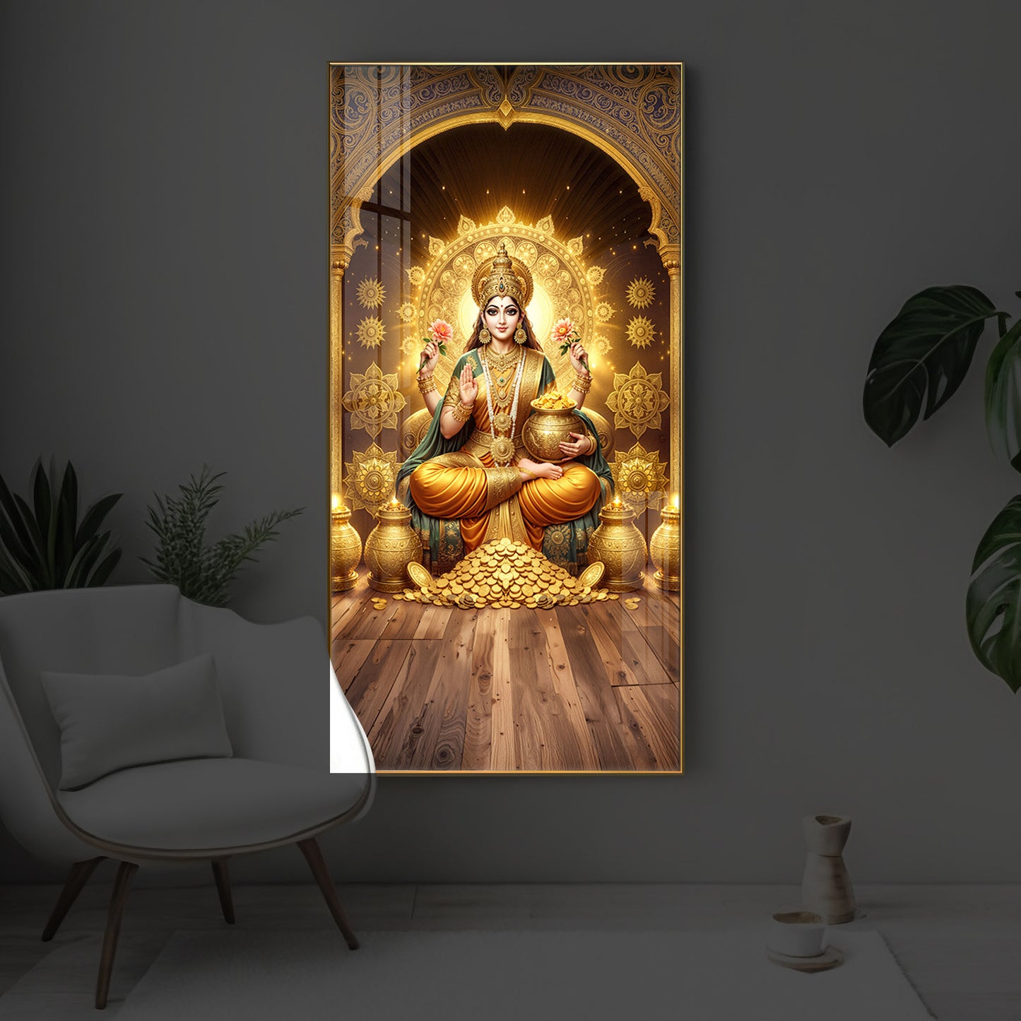 Goddess Lakshmi Maa Modern Luxury Backlight Vertical Wall Art