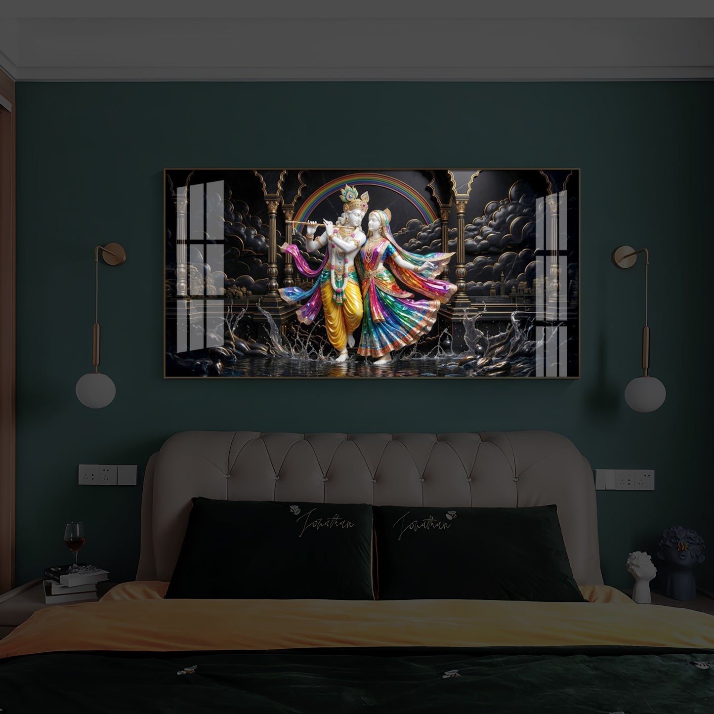 Eternal Radha & Krishna Modern Luxury Backlight Horizontal Wall Art