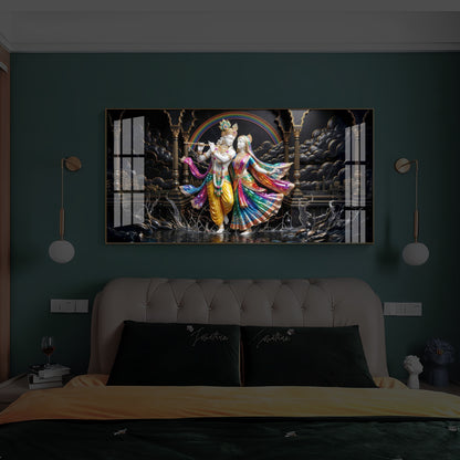 Eternal Radha & Krishna Modern Luxury Backlight Horizontal Wall Art