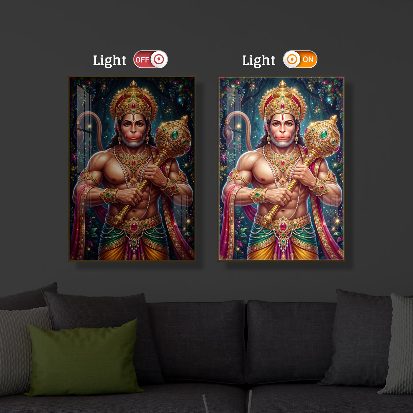 Pavan Putra Hanuman Ji Modern Luxury Backlight Vertical Wall Art