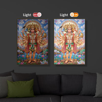 Panchmukhi Lord Hanuman Ji Modern Luxury Backlight Vertical Wall Art