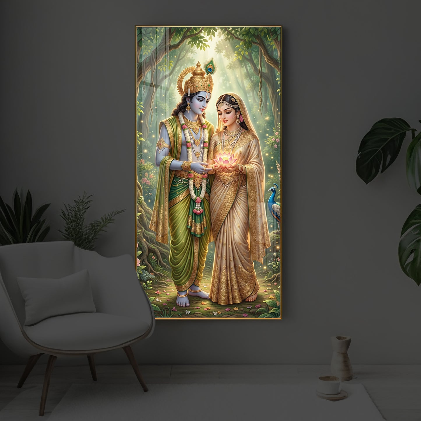 Shree Radhe Krishna Modern Luxury Backlight Vertical Wall Art
