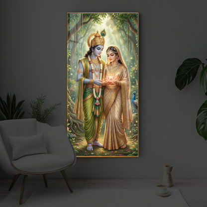Shree Radhe Krishna Modern Luxury Backlight Vertical Wall Art