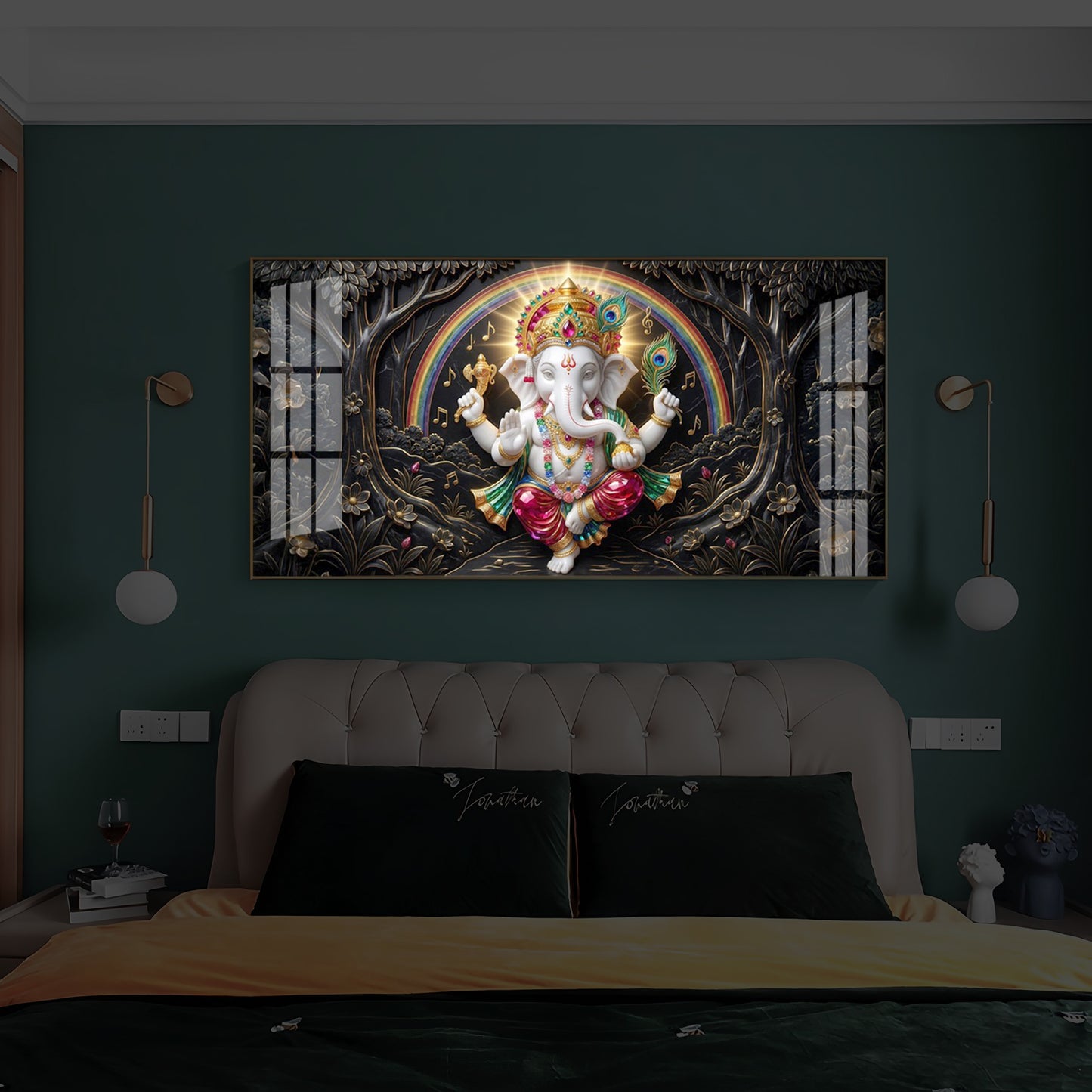 Divine Shree Ganesh Ji Modern Luxury Backlight Horizontal Wall Art