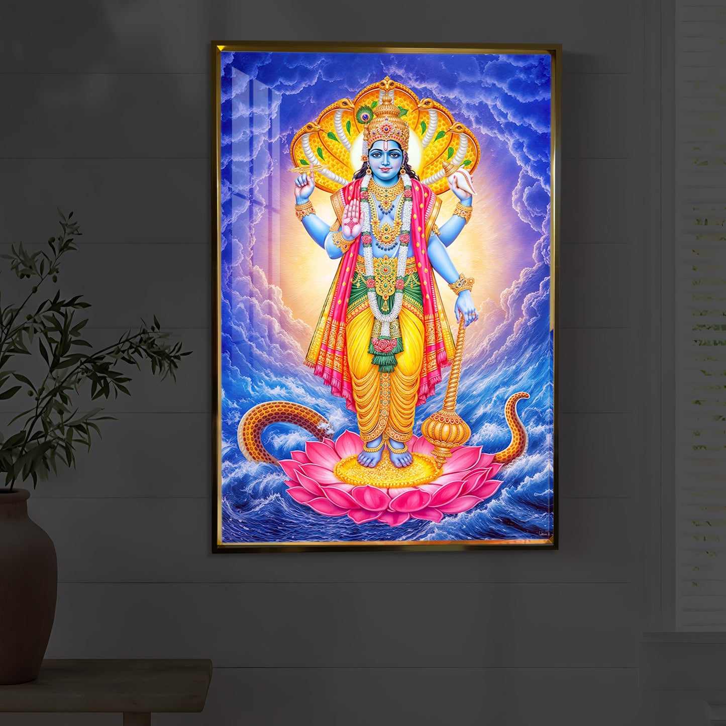 Sri Maha Vishnu Modern Luxury Backlight Vertical Wall Art