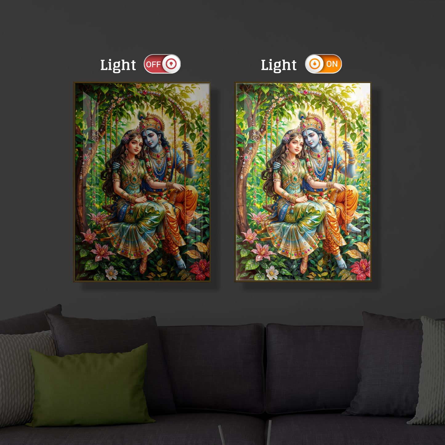 Radha Krishna Modern Luxury Backlight Vertical Wall Art