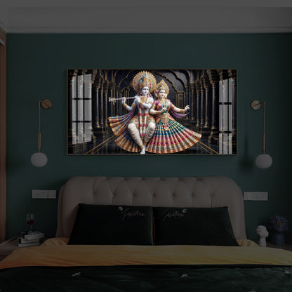 Hindu Seities Radha & Krishna Modern Luxury Backlight Horizontal Wall Art