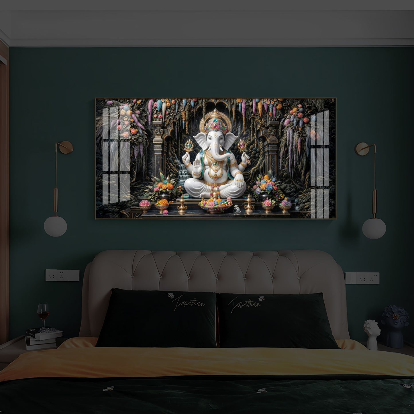 Lord Ganesha In A Serene Modern Luxury Backlight Horizontal Wall Art