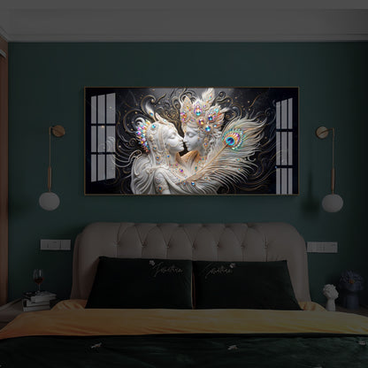 Depicts Radha Krishna Modern Luxury Backlight Horizontal Wall Art