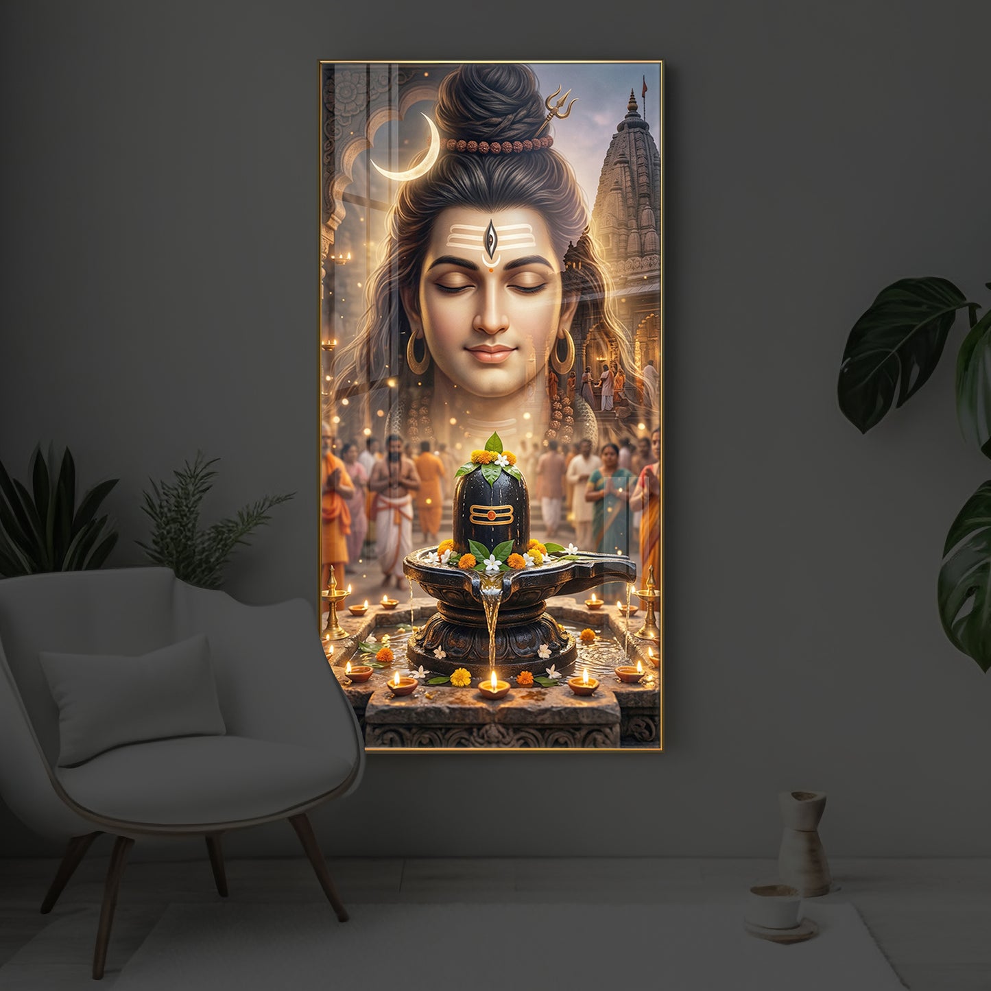 Lord Shiva Modern Luxury Backlight Vertical Wall Art