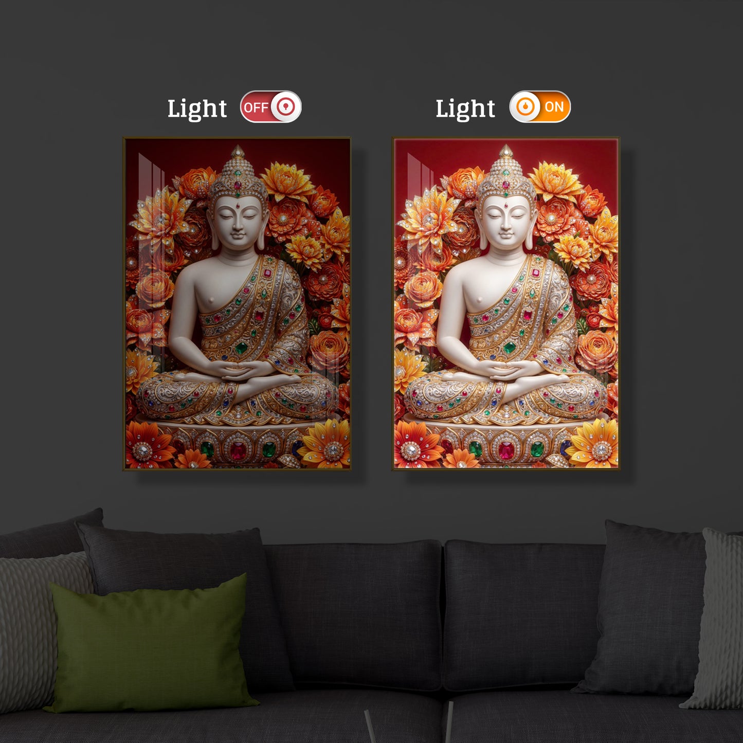 Buddha Bless Modern Luxury Backlight Vertical Wall Art