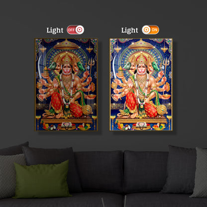 Panchamukhi Hanuman Ji Modern Luxury Backlight Vertical Wall Art