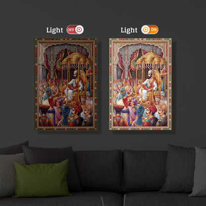 Darbar of Chhatrapati Shivaji Maharaj Modern Luxury Backlight Vertical Wall Art