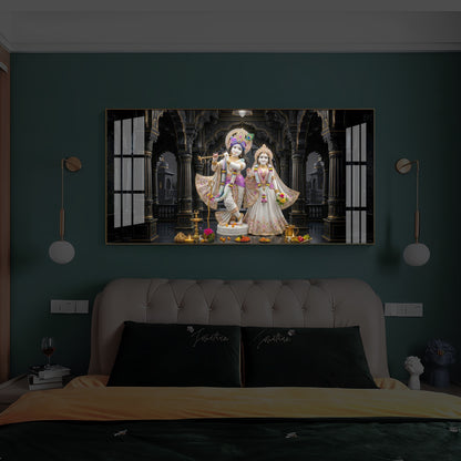 Spiritual Shree Radha Krishna Modern Luxury Backlight Horizontal Wall Art