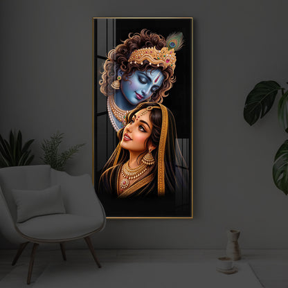Hindu Deities Shri Radha Krishna Modern Luxury Backlight Vertical Wall Art