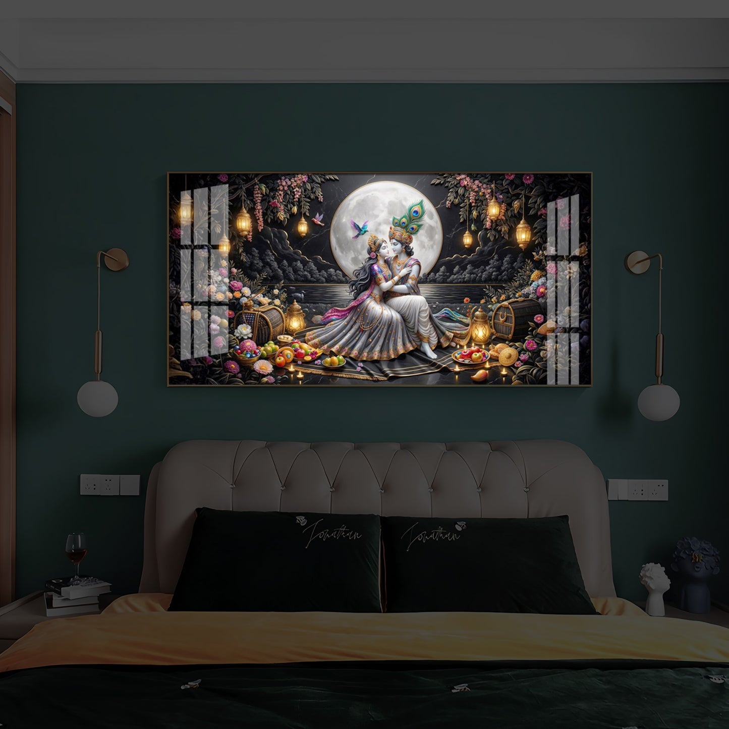Generic Radha Krishna Romantic Modern Luxury Backlight Horizontal Wall Art