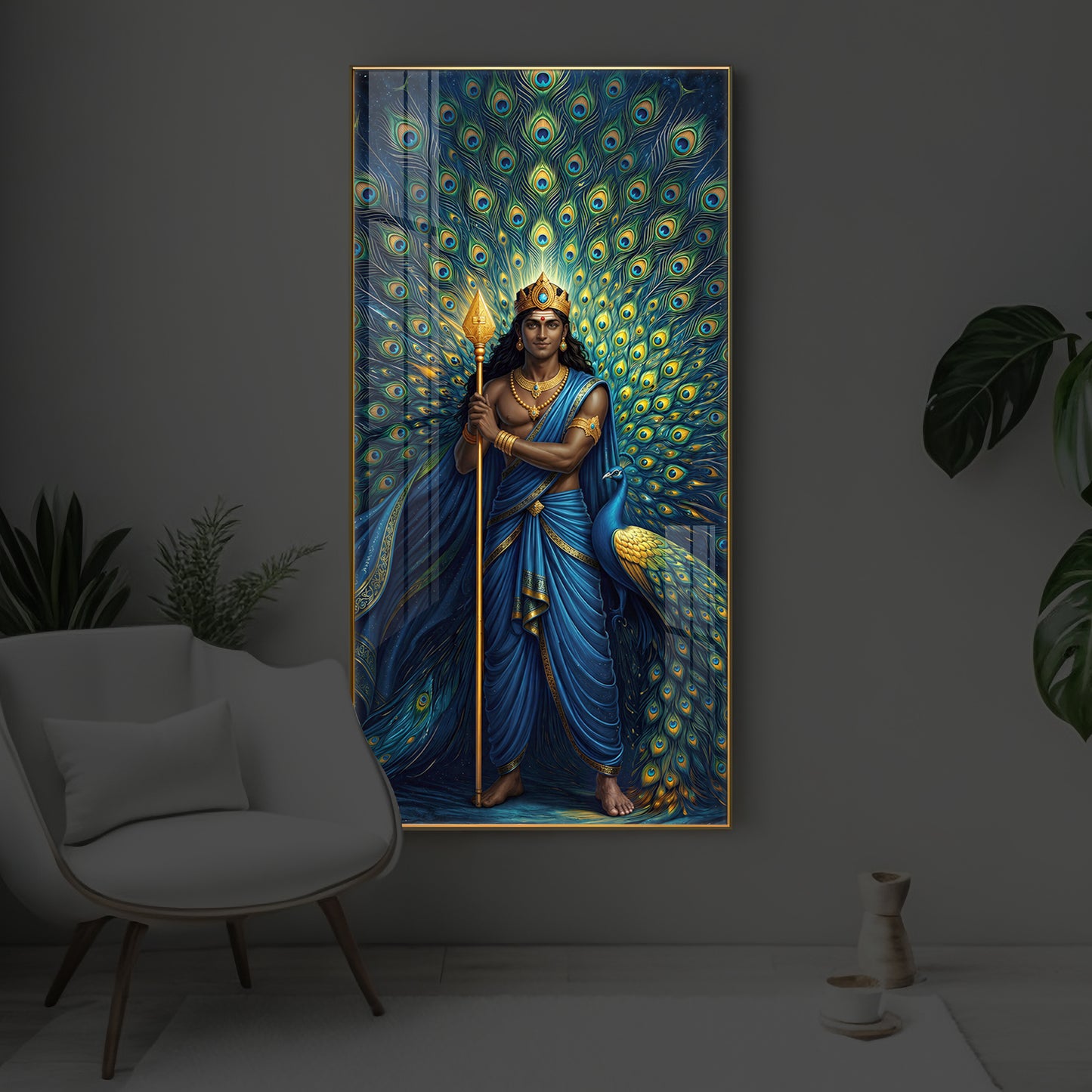 Murugan Bhagwan Ji Modern Luxury Backlight Vertical Wall Art