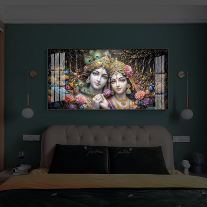 Spiritual Serenity Radha Krishna Modern Luxury Backlight Horizontal Wall Art