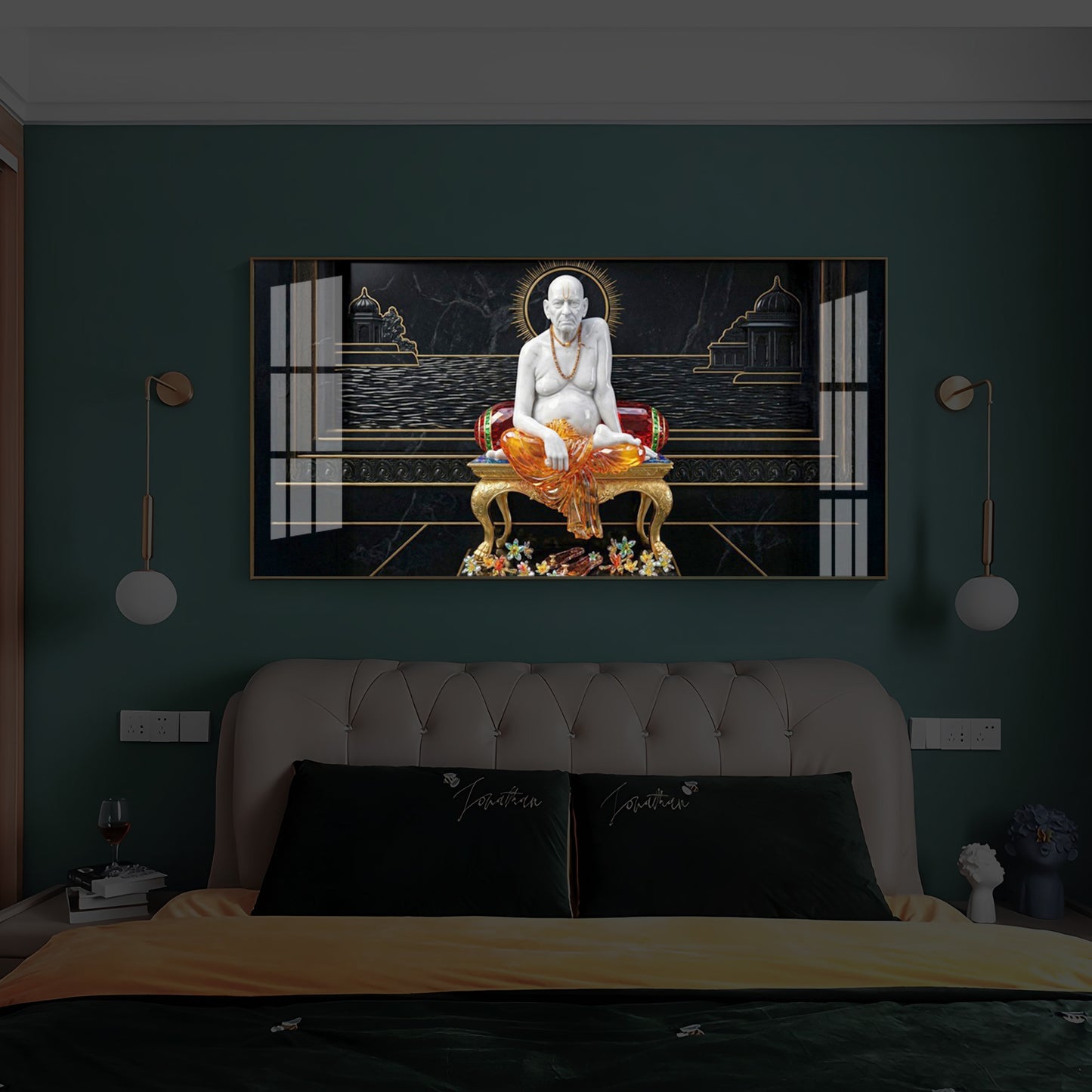 Swami Samarth Maharaj Modern Luxury Backlight Horizontal Wall Art