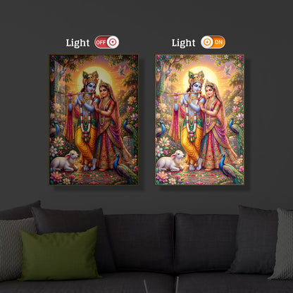 Radha Krishna Divine Harmony Modern Luxury Backlight Vertical Wall Art