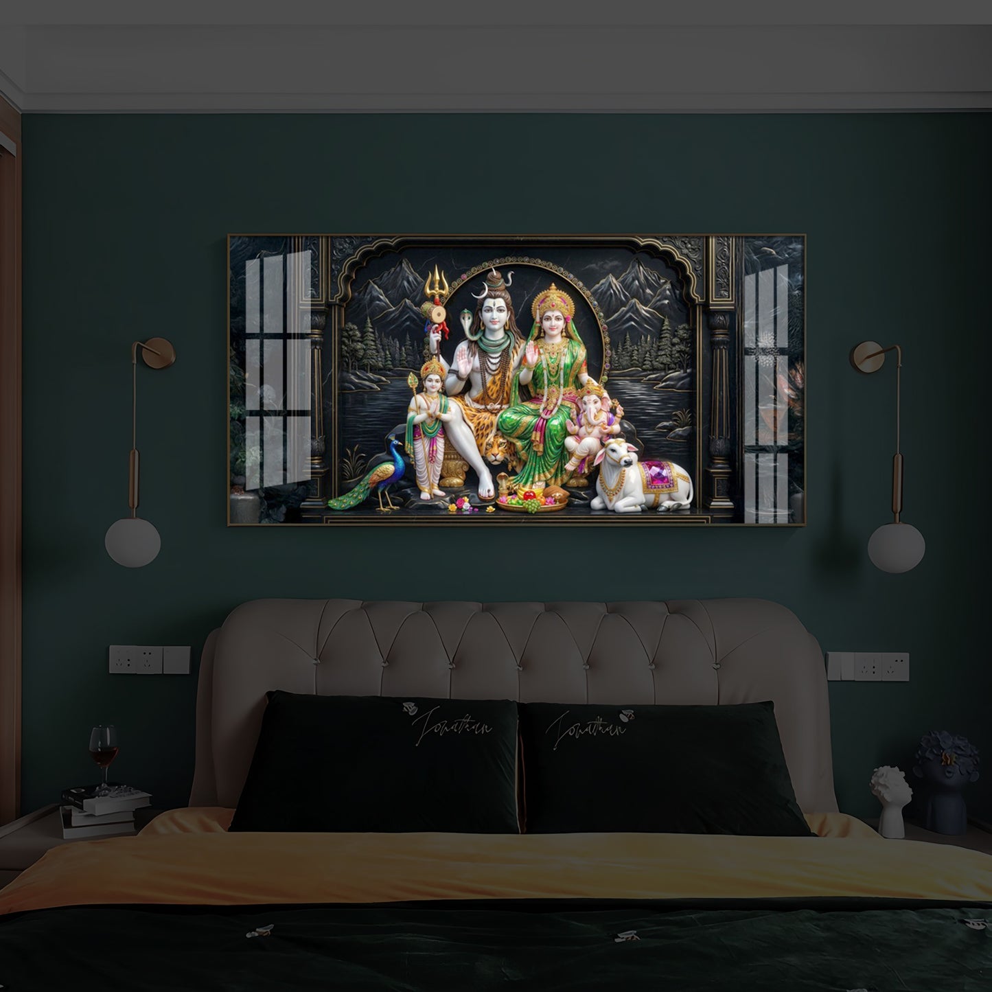 Lord Shiva With Family Modern Luxury Backlight Horizontal Wall Art