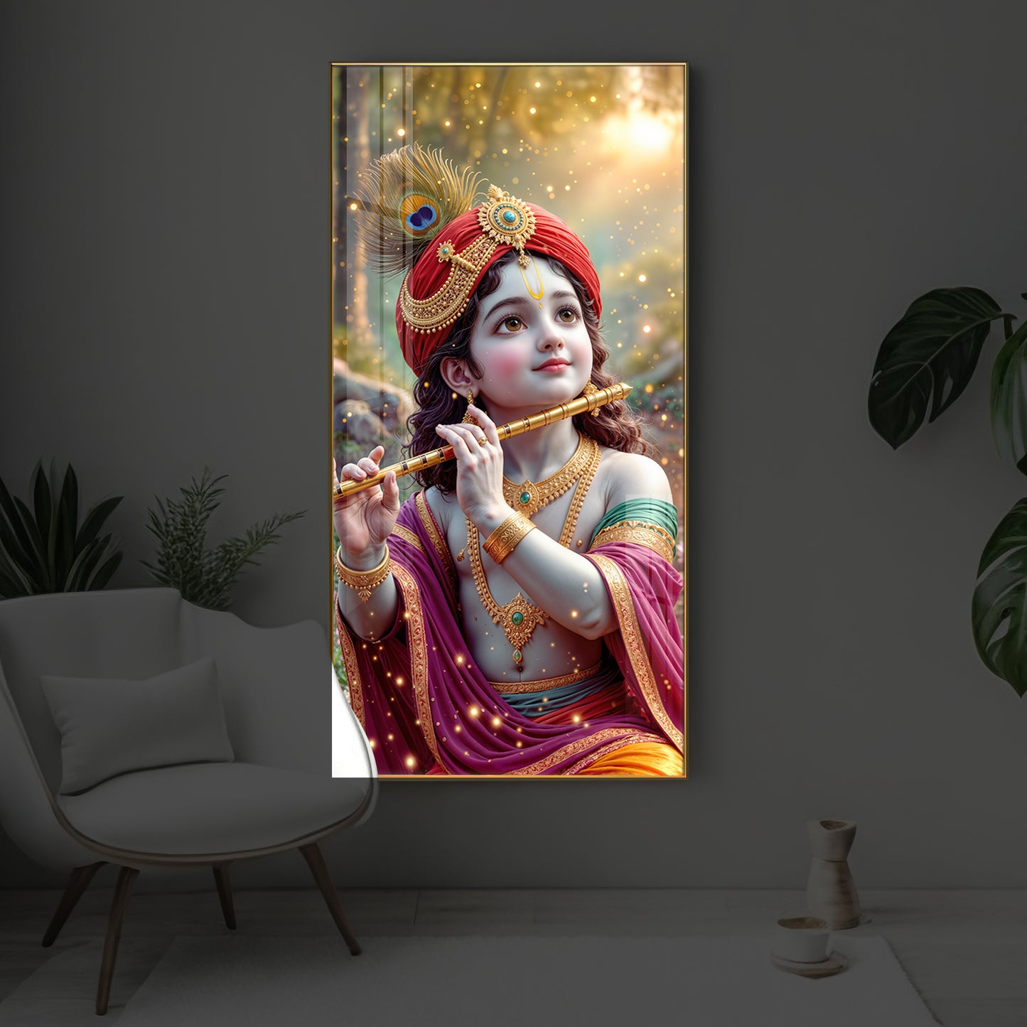 Divine Glow Krishna Modern Luxury Backlight Vertical Wall Art