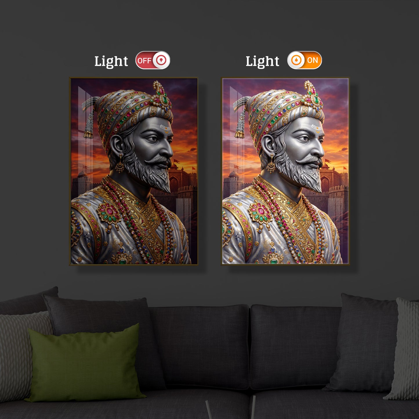 Maratha Shivaji Maharaj Modern Luxury Backlight Vertical Wall Art