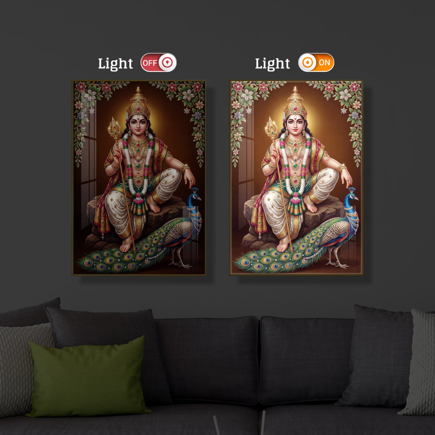 Lord kartikeya Ji Modern Luxury Backlight Vertical Wall Art