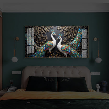 Serene Peacock Modern Luxury Backlight Horizontal Wall Art