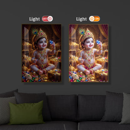 Little Lord Krishna Ji Modern Luxury Backlight Vertical Wall Art