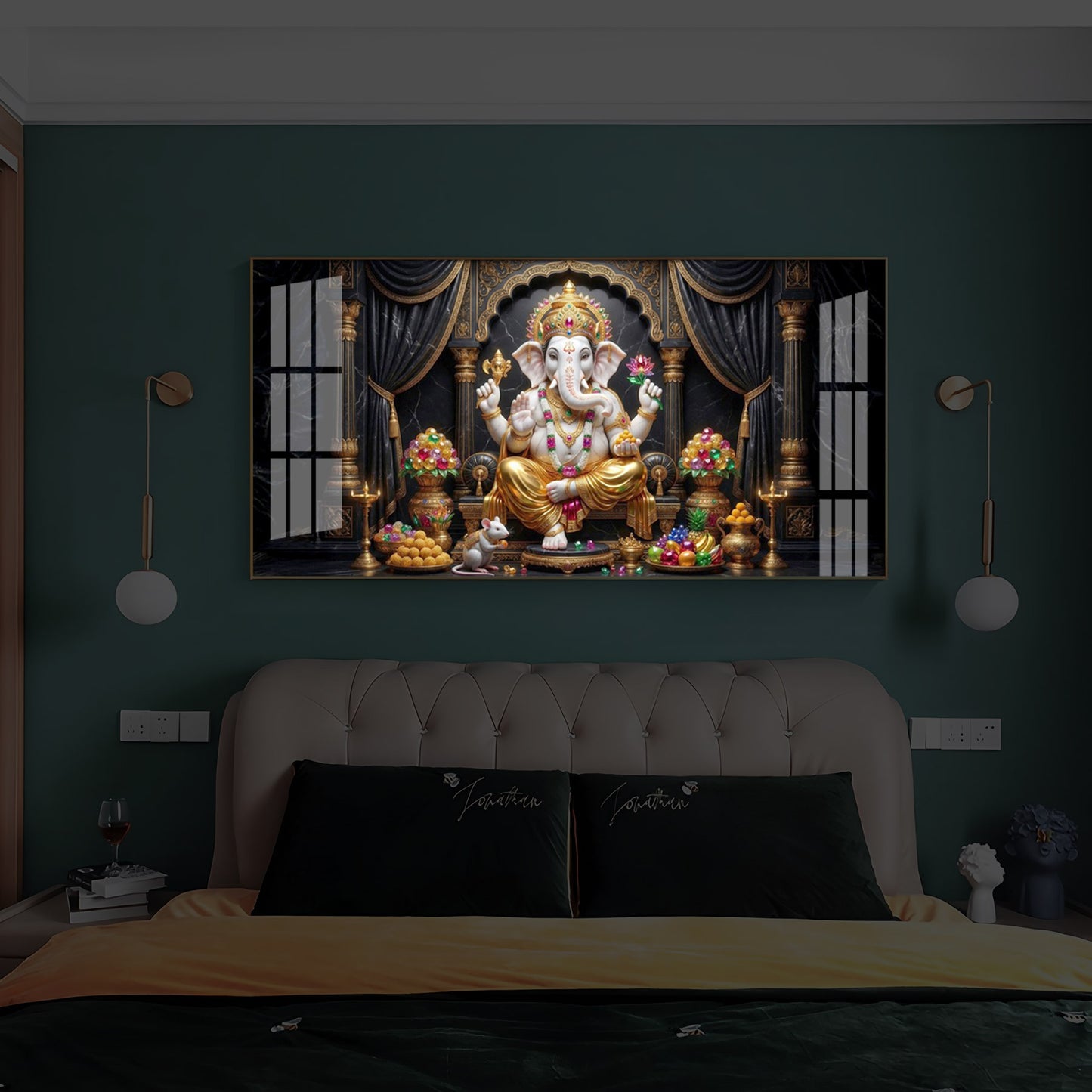 Hindu Deity Lord Ganesha Modern Luxury Backlight Horizontal Wall Art