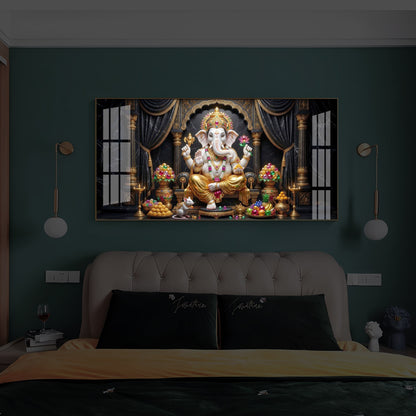 Hindu Deity Lord Ganesha Modern Luxury Backlight Horizontal Wall Art
