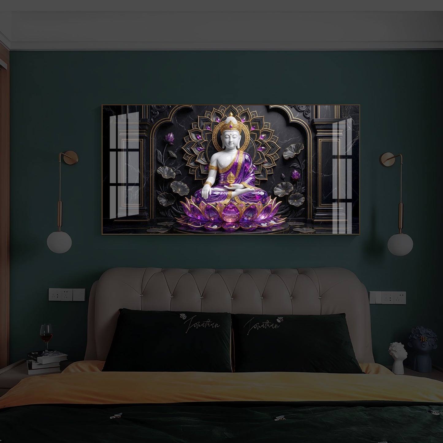 Buddha In Purple Robes Modern Luxury Backlight Horizontal Wall Art