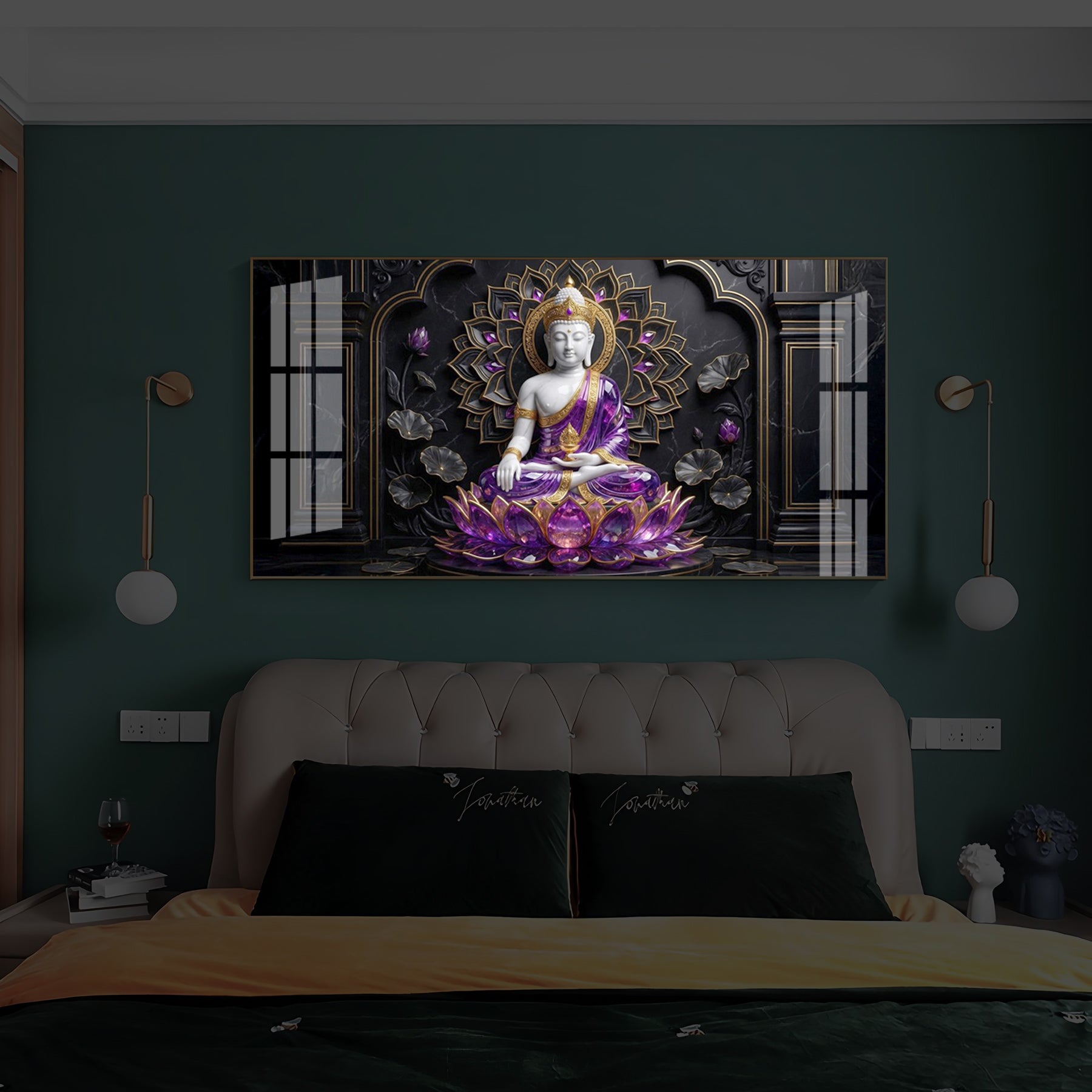Buddha In Purple Robes Modern Luxury Backlight Horizontal Wall Art