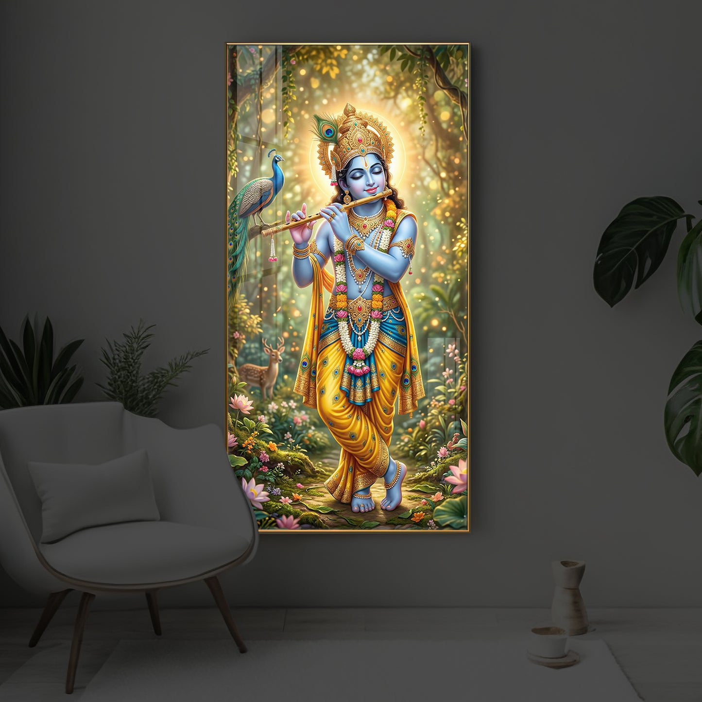 Loving Krishna Modern Luxury Backlight Vertical Wall Art