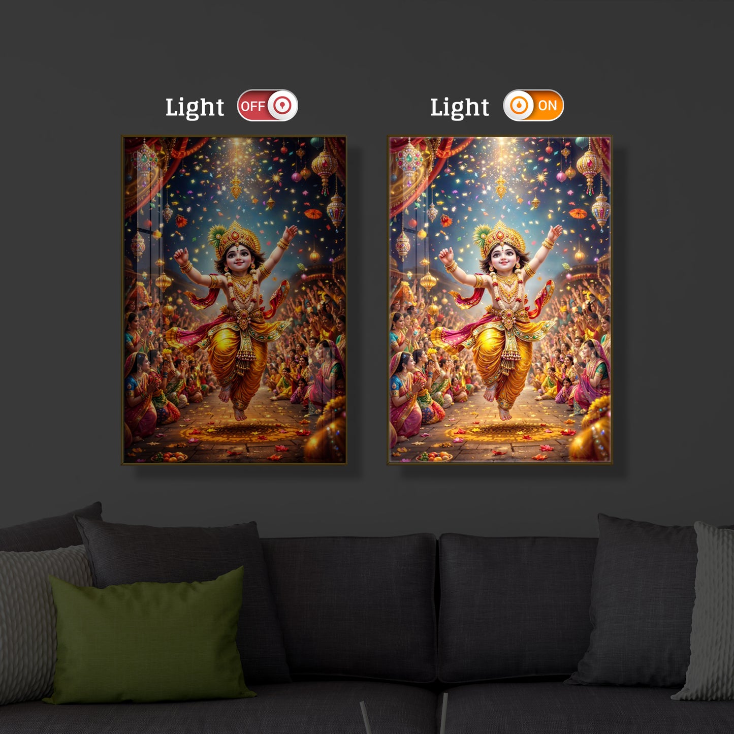 Krishna Janmashtami Modern Luxury Backlight Vertical Wall Art