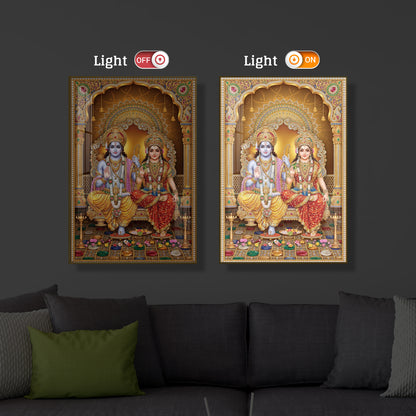 Lord Rama and Goddess Sita Modern Luxury Backlight Vertical Wall Art