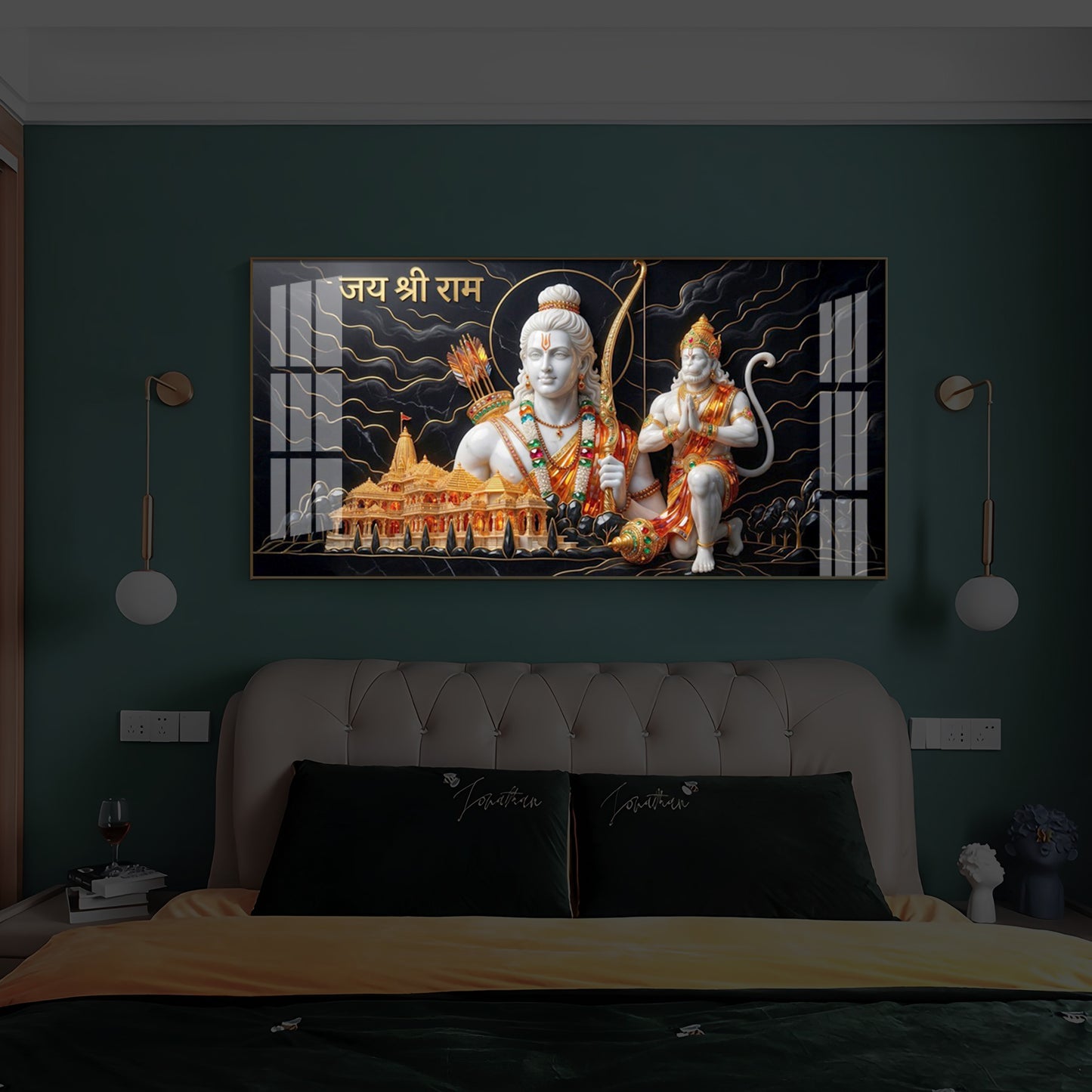 Lord Ram With Lord Hanuman Modern Luxury Backlight Horizontal Wall Art
