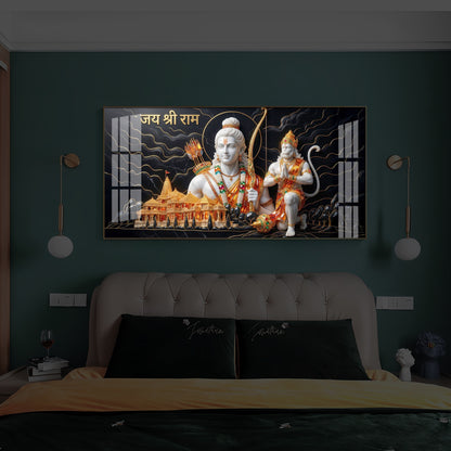 Lord Ram With Lord Hanuman Modern Luxury Backlight Horizontal Wall Art