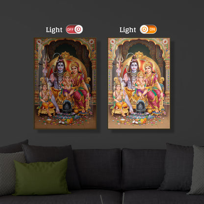 Shiva Parivar Modern Luxury Backlight Vertical Wall Art