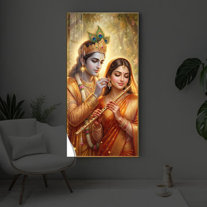 Jai Radha Krishna Modern Luxury Backlight Vertical Wall Art