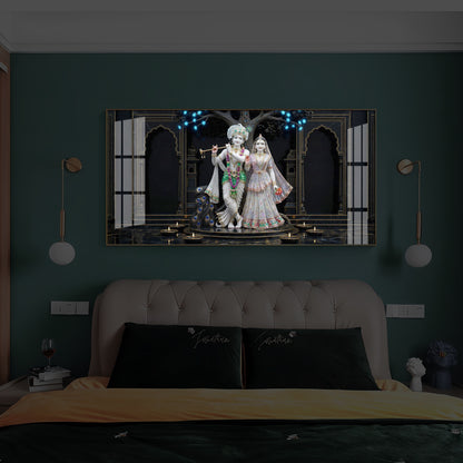 Radha Krishna With Flute Modern Luxury Backlight Horizontal Wall Art