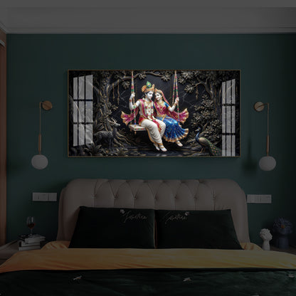 Radha Krishna Swing Modern Luxury Backlight Horizontal Wall Art