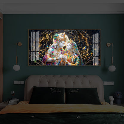 Spiritual Moonlight Radha Krishna Modern Luxury Backlight Horizontal Wall Art