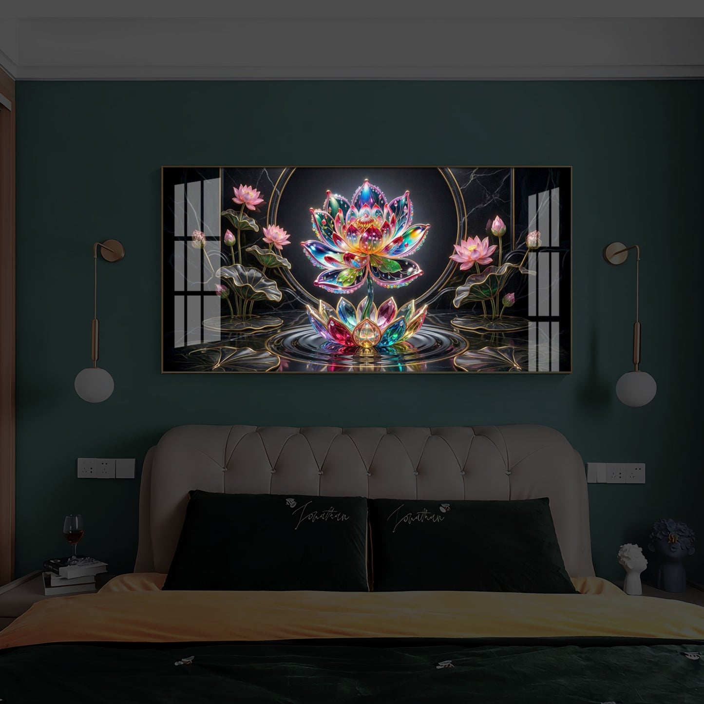 Colorful Lotus Flower Modern Luxury Backlight Horizontal Wall Art